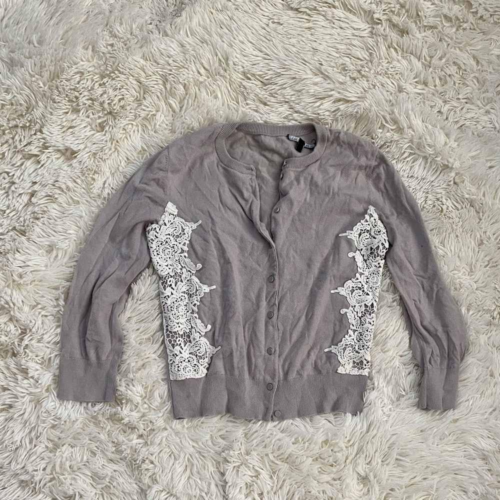 Gray Cardigan with White Lace